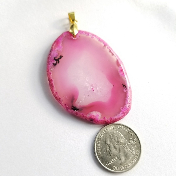 Relisted -pink Geode slice pendant agate stone dyed gold - Picture 6 of 9
